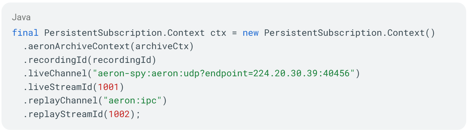 Persistent subscriptions configuration